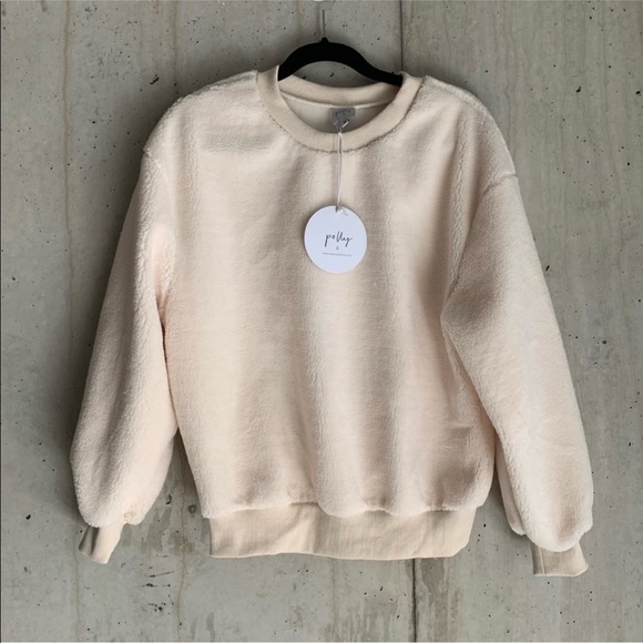 Princess Polly Tops - Cream Crew Neck Fleece Sweatshirt